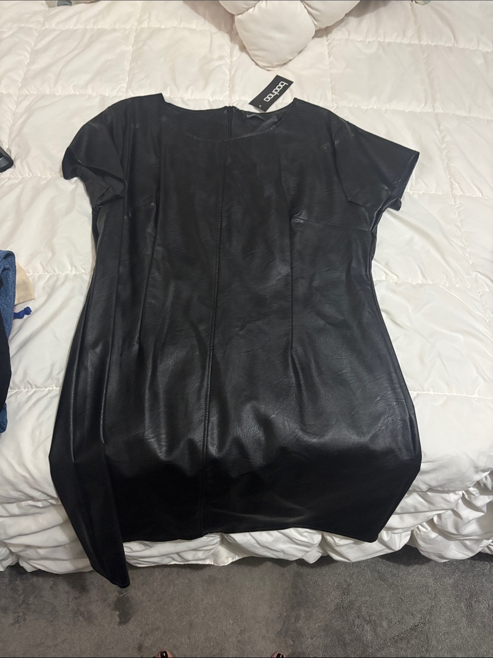 Boohoo Plus Black Faux Leather Mini Shift Dress